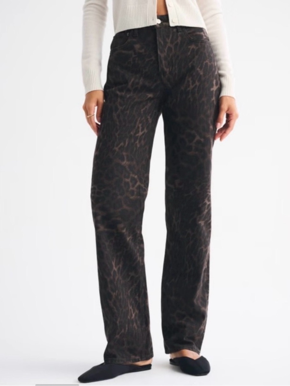 Abercrombie & Fitch Women's Straight Leg Jeans in Black Brown Animal Print